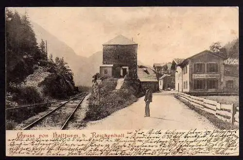 60816 AK Hallturm b. Reichenhall Gasthaus 1911 Bahngleise