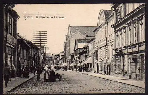 60786 Ansichtskarte Mitau Jelgava 1916 Katholische Straße Feldpost Deutsches Soldatenheim