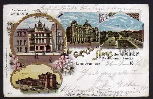 60853 AK Hannover 1898 Litho Restaurant Haus der Väter Bahnhof Postamt