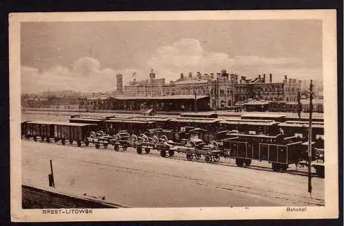 60078 Ansichtskarte Brest-Litowsk Bahnhof im Winter 1917 Feldpost gelaufen