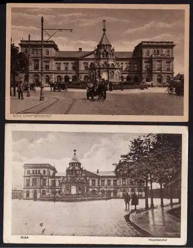 60079 2 Ansichtskarte Riga Hauptbahnhof 1x Feldpost 1918
