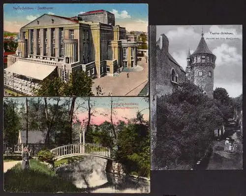 60123 3 AK Teplitz-Schönau Teplice Stadttheater Schloßgarten 1912 Burggraben