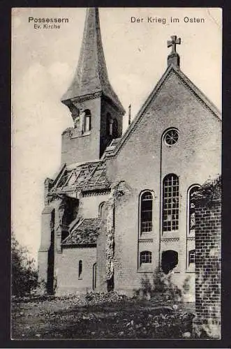 52655 AK Pozezdrze Possessern um 1918 Ev. Kirche Der Krieg im Osten