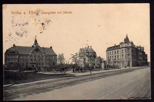 52380 AK Gröba a. Elbe Georgplatz mit Schule 1914 Verlag Brück & Sohn 14571