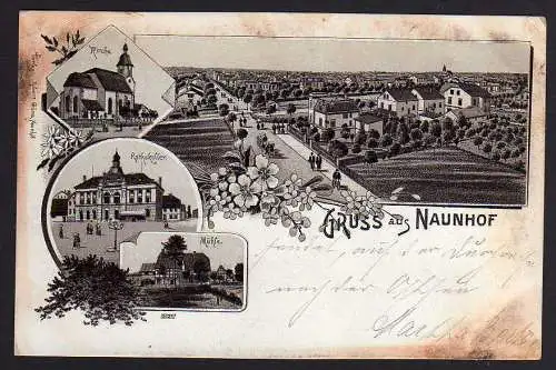 52418 AK Litho Naunhof Kirche Mühle Rathskeller 1905