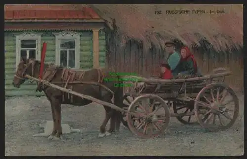 51993 Ansichtskarte Russische Typen um 1916 Feldpost Pferd Wagen Gespann
