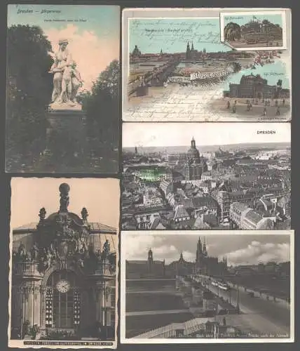 152261 5 Ansichtskarte Dresden Litho 1895 Hauptansicht Panorama Neumarkt Frauenkirche 1916