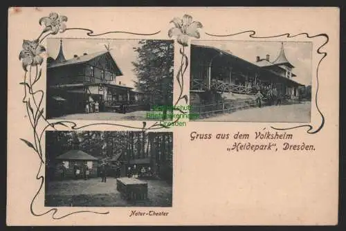 151745 AK Dresden Volksheim Heidepark Gasthaus Restaurant Natur Theater um 1910