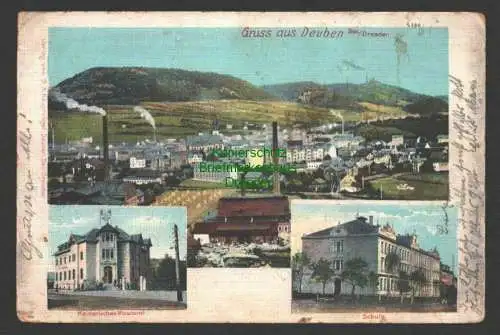 145497 Ansichtskarte Freital Deuben Bez. Dresden 1901 Kaiserl. Postamt Schule Panorama