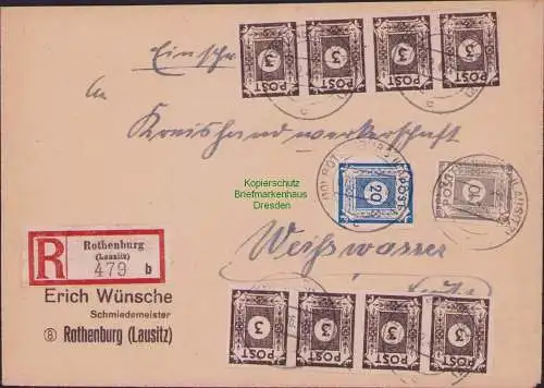 B15911 Brief SBZ Ostsachsen 8x 51 tx 52 54a Einschreiben Rothenburg Lausitz 1946