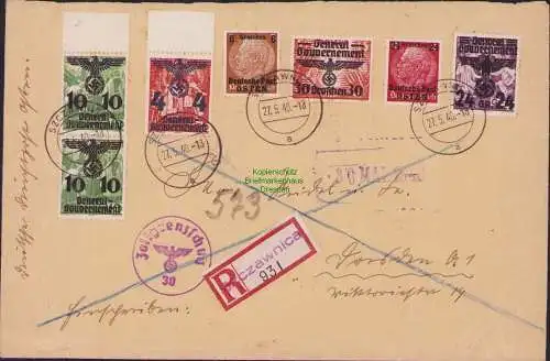 B15857 Brief Generalgouvernement Szczawnica 1940 Zollgrenzschutz nach Dresden