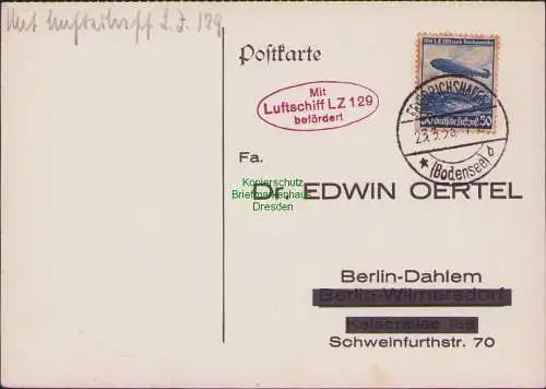 B15875 Postkarte DR mit Luftschiff  LZ 129 befördert Friedrichshafen Bodensee