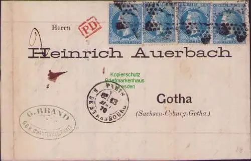 B15845 Frankreich Brief 1870 4x 21 Auslandsbrief Paris nach Gotha