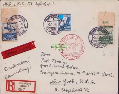 B15877 Brief DR 606 607 Mit Luftschiff Hindenburg LZ 129 n. Nordamerika Eilboten