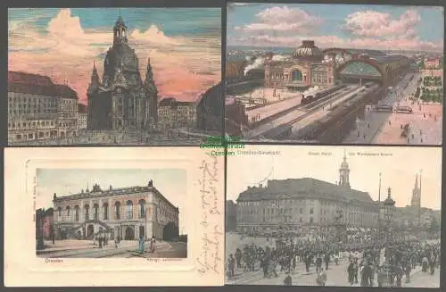 142023 4 Ansichtskarte Dresden Hauptbahnhof Neustädter Markt Johanneum 1910 Frauenkirche