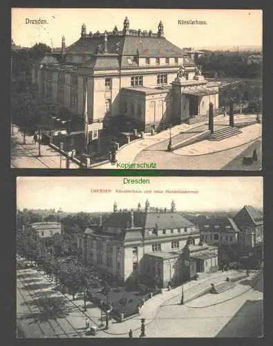 142270 2 Ansichtskarte Dresden Künstlerhaus 1911 und neue Handelskammer um 1915