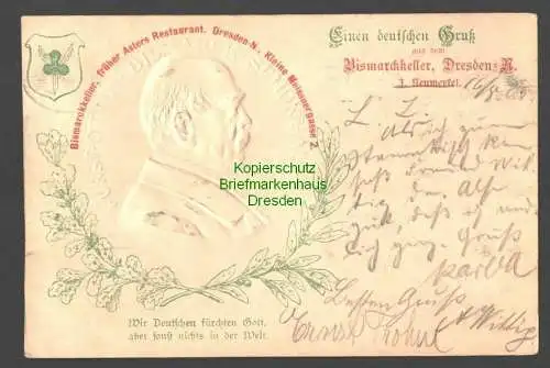 142277 Ansichtskarte Dresden 1905 Bismarckkeller geprägte Karte Kleine Meissnergasse 2