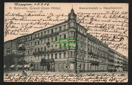 139745 Ansichtskarte Dresden 1904 Bismarckplatz Hauptbahnhof Grand Union Hotel