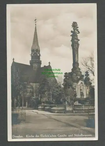 138885 Ansichtskarte Dresden Kirche des Ehrlich´schen Gestifts und Stübelbrunnen