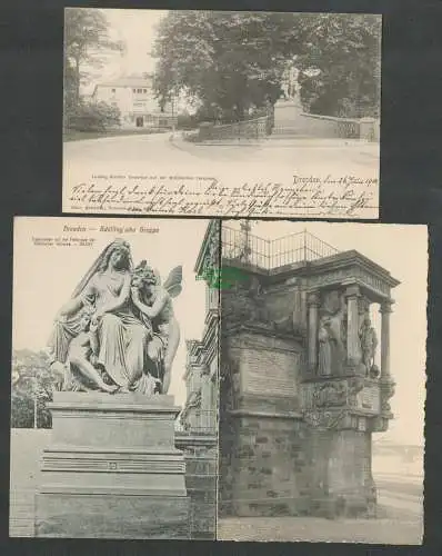 138913 3 Ansichtskarte Dresden Ludwig Richter Denkmal Brühlsche Terasse 1901 Schilling`sche
