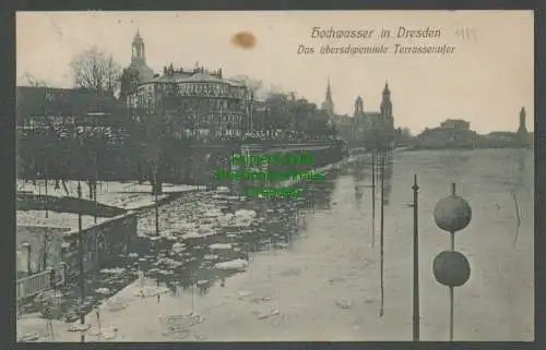139210 Ansichtskarte Dresden Hochwaser 1909 Frühjahr Terassenufer Eisgang
