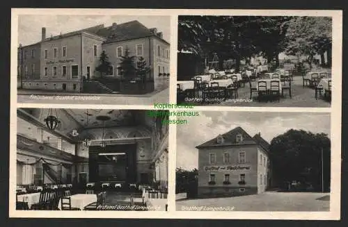 138285 Ansichtskarte Gasthof Langebrück bei Dresden Fleischerei Festsaal um 1925