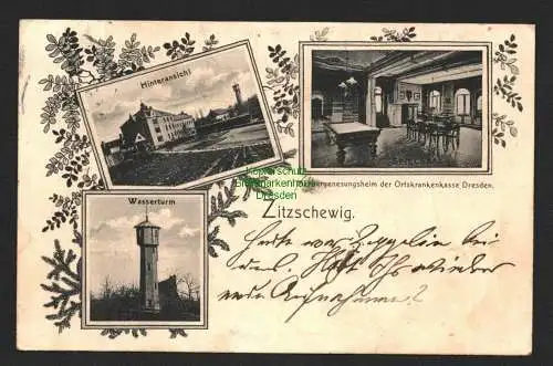 138274 Ansichtskarte Zitzschewig Bz. Dresden 1912 Wasserturm Genesungsheim