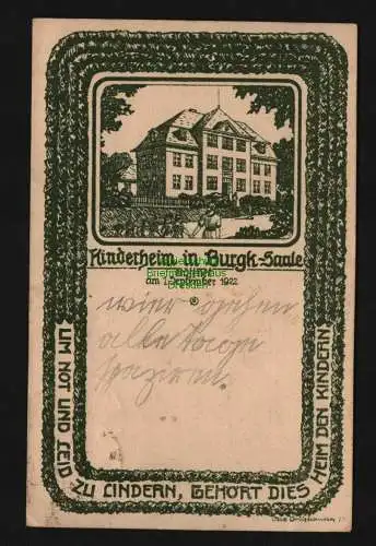 136394 Ansichtskarte Burgk an der Saale Schleiz 1923 Kinderheim Künstlerkarte
