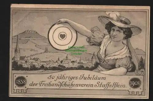 136723 Ansichtskarte 50 jähriges Jubiläum Freihandschützenverein Staffelstein 1858 - 1908