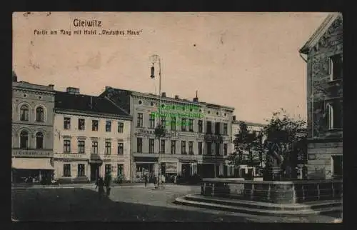135592 Ansichtskarte Gleiwitz Gliwice um 1910 Ring mit Hotel Deutsches Haus Grosshandlung