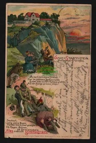 136223 Ansichtskarte Staffelstein 1903 Litho Humor Niederpoyritz bei Dresden Künstlerkarte