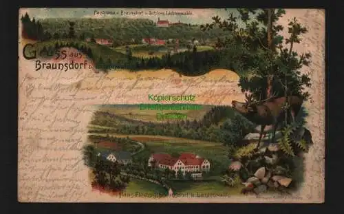 135239 Ansichtskarte Braunsdorf bei Lichtenwalde 1903 Litho Haus Flechsig Hirsch Schloss