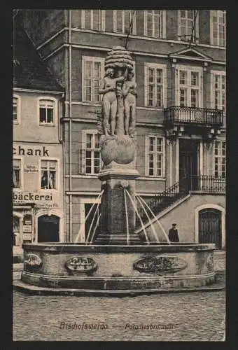 134840 Ansichtskarte Bischofswerda Paradiesbrunnen Verlag Carl Döge Dresden 1915 Bäckerei