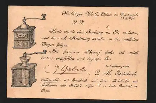 134804 Ansichtskarte Oberbrügge Halver 1903 Kaffeemühlen C. H. Steinbach Werbung