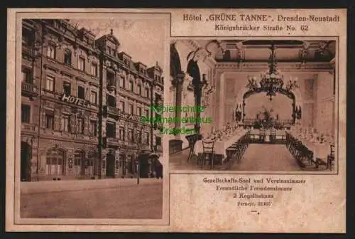 146672 Ansichtskarte Dresden Neustadt 1921 Hotel Grüne Tanne Königsbrücker Str. 62