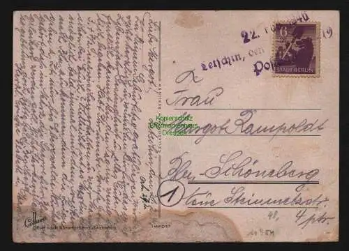 B11951 SBZ Postkarte Notstempel Letschin Postamt 1946 nach Berlin Schöneberg