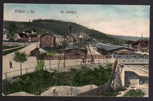 61371 Ansichtskarte Wilkau Sa. Bahnhof 1910 Brücke Gleis