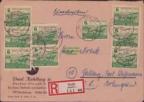 B15910 SBZ Brief 9x 85 A MeF Einschreiben Halle Saale n. Gablenz Post Weißwasser
