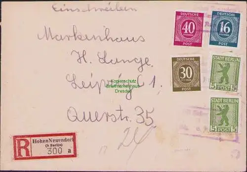 B15939 Brief SBZ Berlin 6. April 1946 Notstempel Hohen Neuendorf Einschreiben