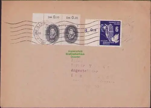 B15893 Brief Drucksache DDR 1951 Halle Saale 2x 261 + 276 mit Druckmarkierung B