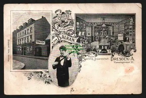 146734 Ansichtskarte Dresden um 1905 Restaurant Balkan Flemmingstrasse 31