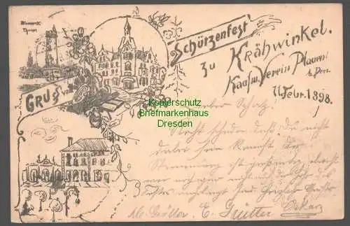 145860 Ansichtskarte Dresden Plauen 1898 Schützenfest zu Krähwinkel Verein Bismark Turm
