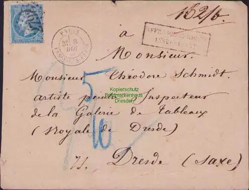 B15850 Frankreich Brief um 1860 Paris Dresden Nummernstempel 2798 Auslandsbrief