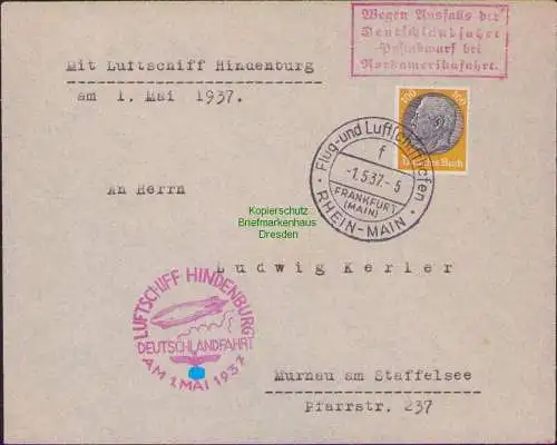 B15878 Brief DR Graf Zeppelin Deutschlandfahrt 1937 Postabwurf Nordamerikafahrt