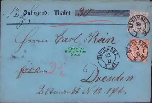 B15864 Geld Brief Herrnhut 1869 nach Dresden
