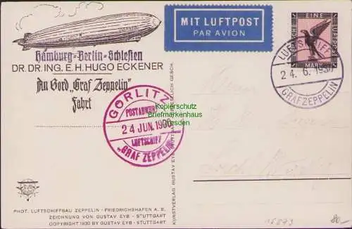 B15873 Postkarte DR Luftschiff Graf Zeppelin 1930 Hugo Eckner Hamburg Berlin Sch
