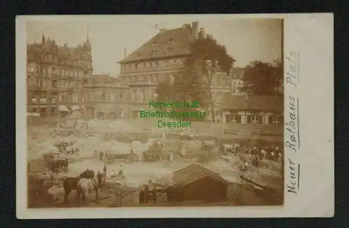 137673 Ansichtskarte Fotokarte Dresden 1905 Neuer Rathaus Platz Baustelle Arbeiter