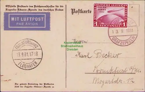 B15888 Postkarte DR 456 Zeppelin 1 Mark Polarfahrt 1931 Bordpost viol. Stempel