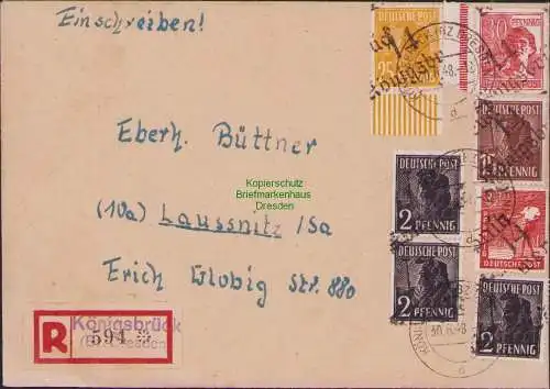 B15894 Brief SBZ Handstempel Bezirk 14 Königsbrück Schweppnitz Einschreiben BPP