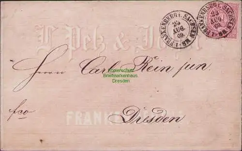 B15860 Brief NDP 1869 Frankenberg nach Dresden bedruckt mit Adresse A. Pelz John
